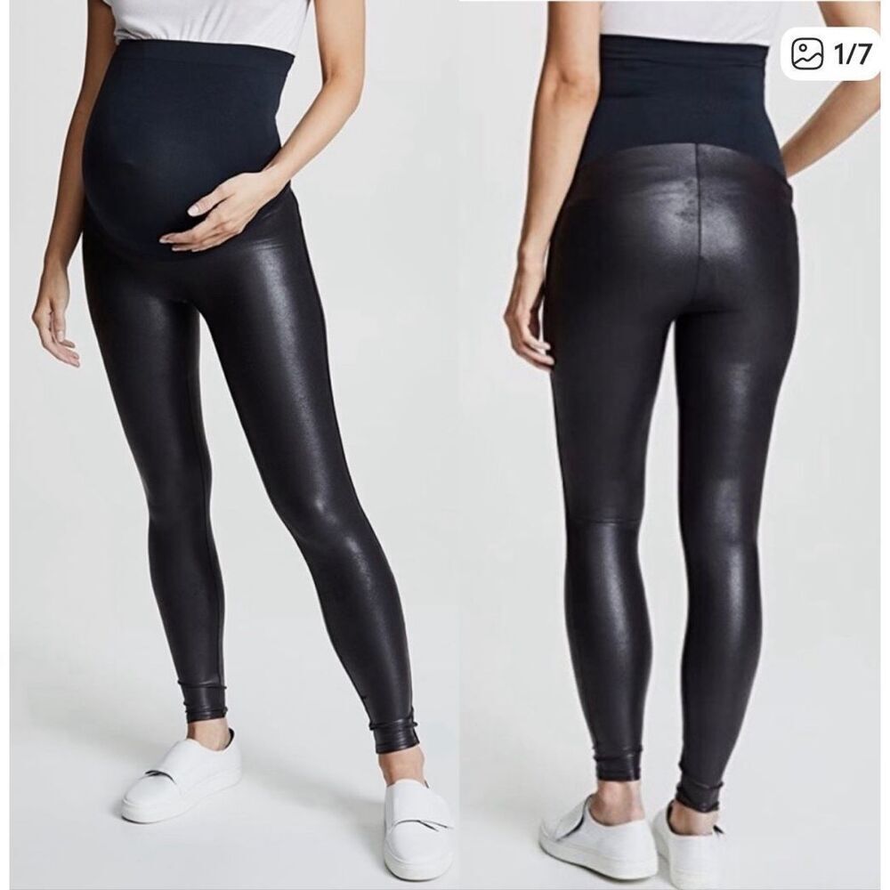 Spanx mama Maternity Womens black faux leather legging size large NWOT
